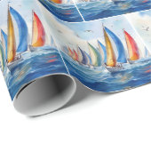Waterverf kunstwerk zeilboot regatta cadeaupapier (Rol Hoek)