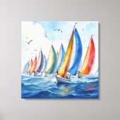 Waterverf kunstwerk zeilboot regatta canvas afdruk (Voorkant)