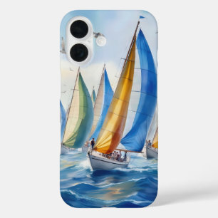 Waterverf kunstwerk zeilboot regatta iPhone 16 hoesje