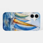Waterverf kunstwerk zeilboot regatta iPhone 16 hoesje (Achterkant horizontaal)