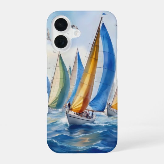 Waterverf kunstwerk zeilboot regatta iPhone 16 hoesje (Achterkant)