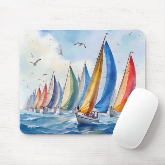 Waterverf kunstwerk zeilboot regatta muismat (Met muis)