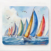 Waterverf kunstwerk zeilboot regatta muismat (Voorkant)