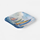 Waterverf kunstwerk zeilboot regatta papieren bordje (Gebogen)