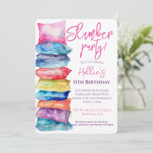 Waterverf Kussen Slaperij Feestje Kaart (Staand voorkant)