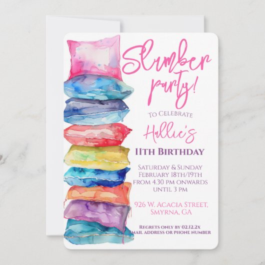 Waterverf Kussen Slaperij Feestje Kaart (Voorkant)