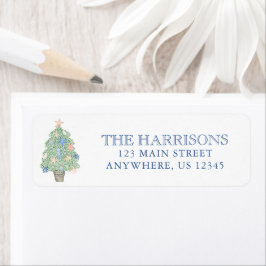 Waterverf kust kerstboom adres etiket