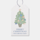 Waterverf kust kerstboom cadeaulabel (Voorkant)
