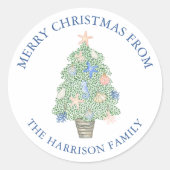 Waterverf Kust Kerstboom Gift Ronde Sticker (Voorkant)