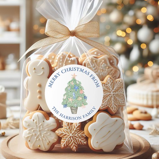 Waterverf Kust Kerstboom Gift Ronde Sticker