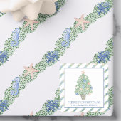 Waterverf Kust Kerstboom Gift Vierkante Sticker