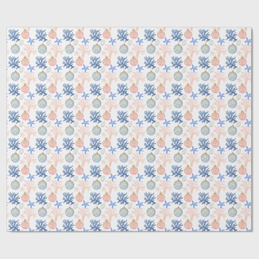 Waterverf kust kust kerstschelpen cadeaupapier (Vlak)