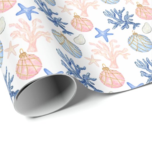 Waterverf kust kust kerstschelpen cadeaupapier (Rol Hoek)