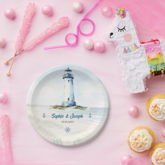 Waterverf kust New England bruiloft Papieren Bordje (Feest)