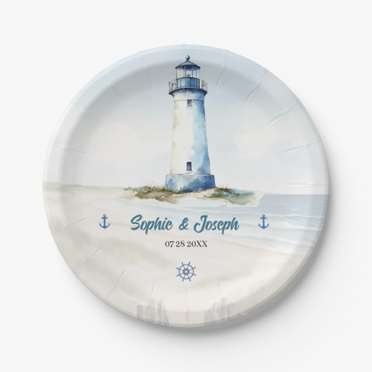 Waterverf kust New England bruiloft Papieren Bordje (Voorkant)