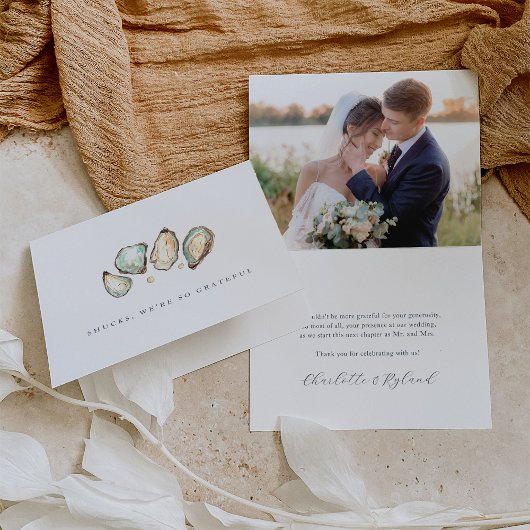 Waterverf kust oester bruiloft bedankkaart