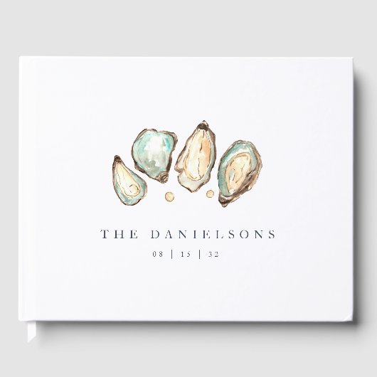 Waterverf kust oester bruiloft gastenboek (Voorkant)