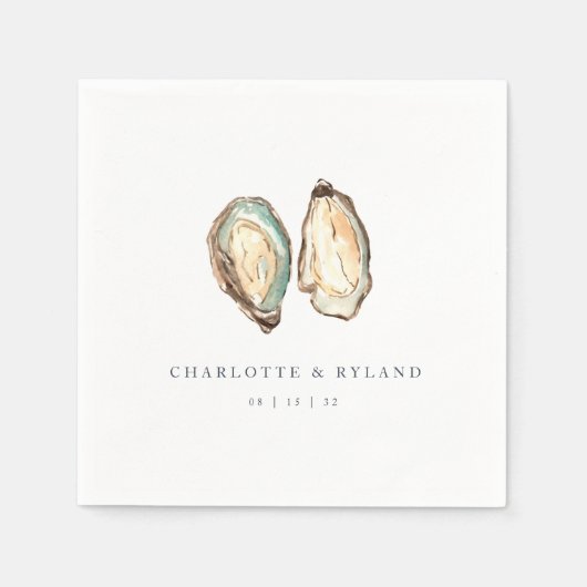 Waterverf kust oester bruiloft servet (Voorkant)