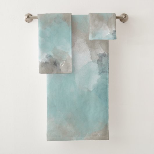 Waterverf kust strand kleuren monogrammed bad handdoek (Insitu)