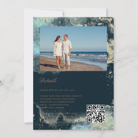 Waterverf Kustbegroting Foto Bruiloft Kaart (Achterkant)