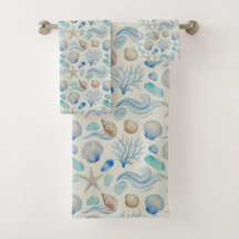 Waterverf Kustblauw Strandhanddoekenset