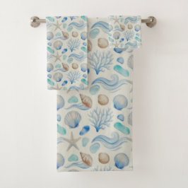 Waterverf Kustblauw Strandhanddoekenset Bad Handdoek