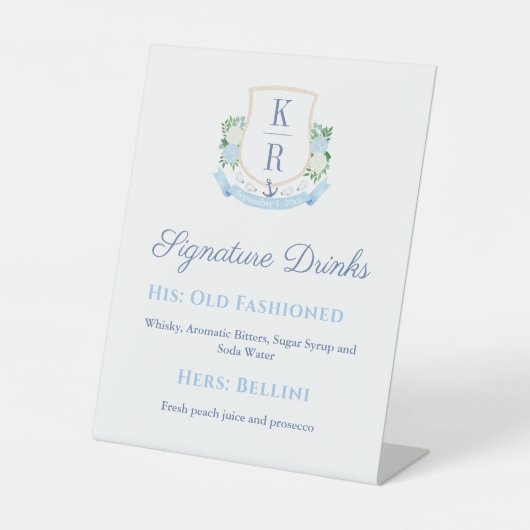 Waterverf Kustbruiloft Handtekening Drinken Reclamebord Met Voetstuk (Voorkant)