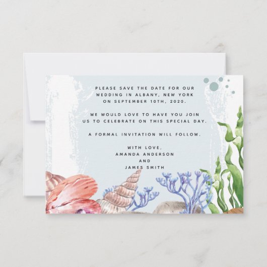 Waterverf kustbruiloft save the date (Achterkant)