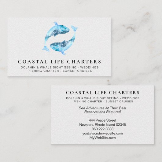 *~* Waterverf Kustdolfijnen Zee Visitekaartje (Voorkant / Achterkant)