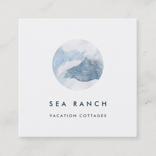Waterverf Kustgolf Logo Vierkante Visitekaartje (Voorkant)