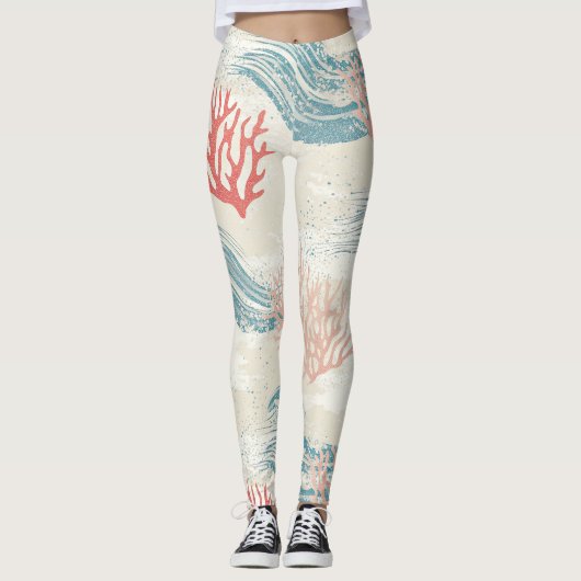 Waterverf Kustkoraal & Zee Schelpengolven (6) Leggings (Voorkant)
