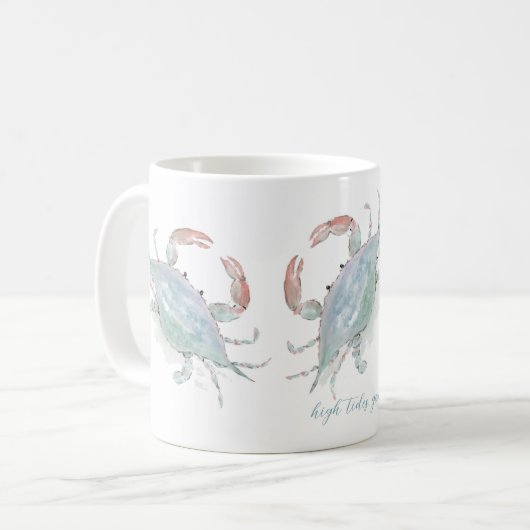 Waterverf kustkrab koffiemok (Voorkant links)