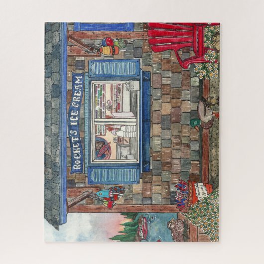 Waterverf Kustkreeft New England Ice Cream Shop Legpuzzel (Verticaal)