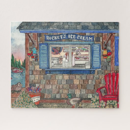 Waterverf Kustkreeft New England Ice Cream Shop Legpuzzel (Horizontaal)