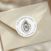 Waterverf Kustmonogram adres Ronde Sticker