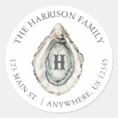 Waterverf Kustmonogram adres Ronde Sticker (Voorkant)