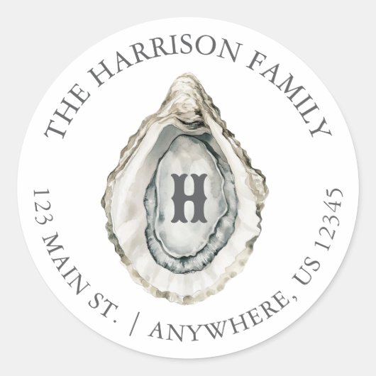 Waterverf Kustmonogram adres Ronde Sticker (Voorkant)