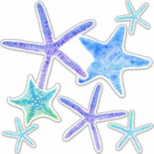 Waterverf Kustoceaan Blauw Paarse zeesterren Kunst Sticker (Voorkant)