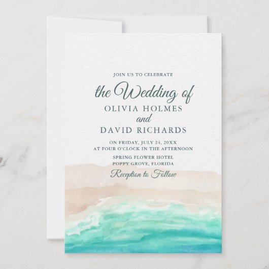 Waterverf Kustoceaan strand bruiloft Kaart (Voorkant)