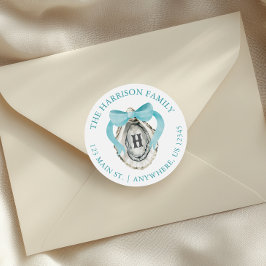 Waterverf Kustoester Oyster Bow Monogram Adres Ronde Sticker