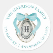 Waterverf Kustoester Oyster Bow Monogram Adres Ronde Sticker (Voorkant)