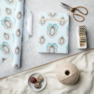Waterverf Kustoesters Blue Bow Cadeaupapier