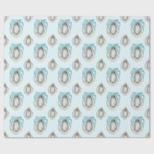 Waterverf Kustoesters Blue Bow Cadeaupapier (Vlak)