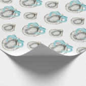 Waterverf Kustoesters Blue Bow Cadeaupapier (Hoek)