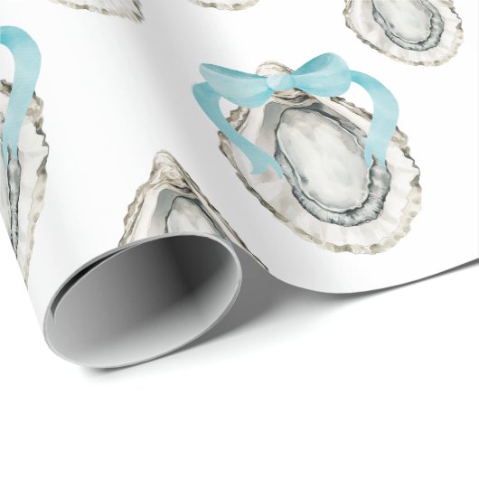 Waterverf Kustoesters Blue Bow Cadeaupapier (Rol Hoek)