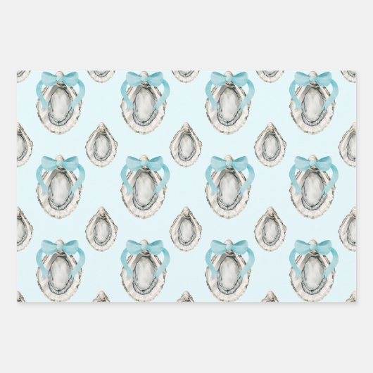 Waterverf Kustoesters Blue Bow Inpakpapier Vel (Voorkant)