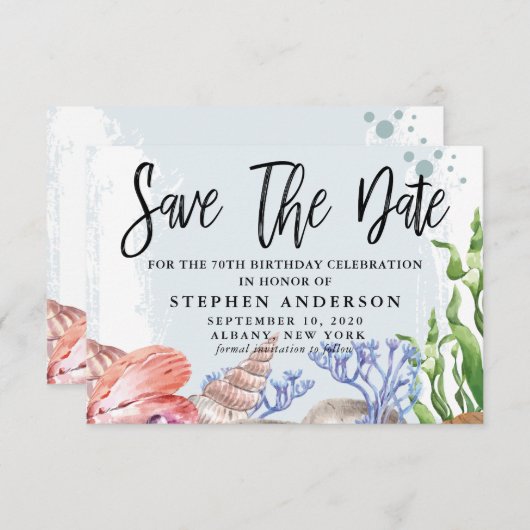 Waterverf Kustpartij 70e verjaardag Save The Date (Voorkant / Achterkant)