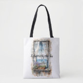 Waterverf Kustscene met Zeezicht uit het Raam Tote Bag (Voorkant)
