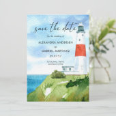 Waterverf Kuststrand Bewaar datum Save The Date (Staand voorkant)