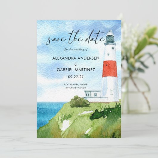 Waterverf Kuststrand Bewaar datum Save The Date (Staand voorkant)